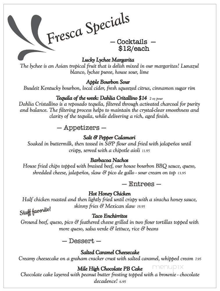 Fresca Tequila Bar & Grill - Colchester, CT menu_pic