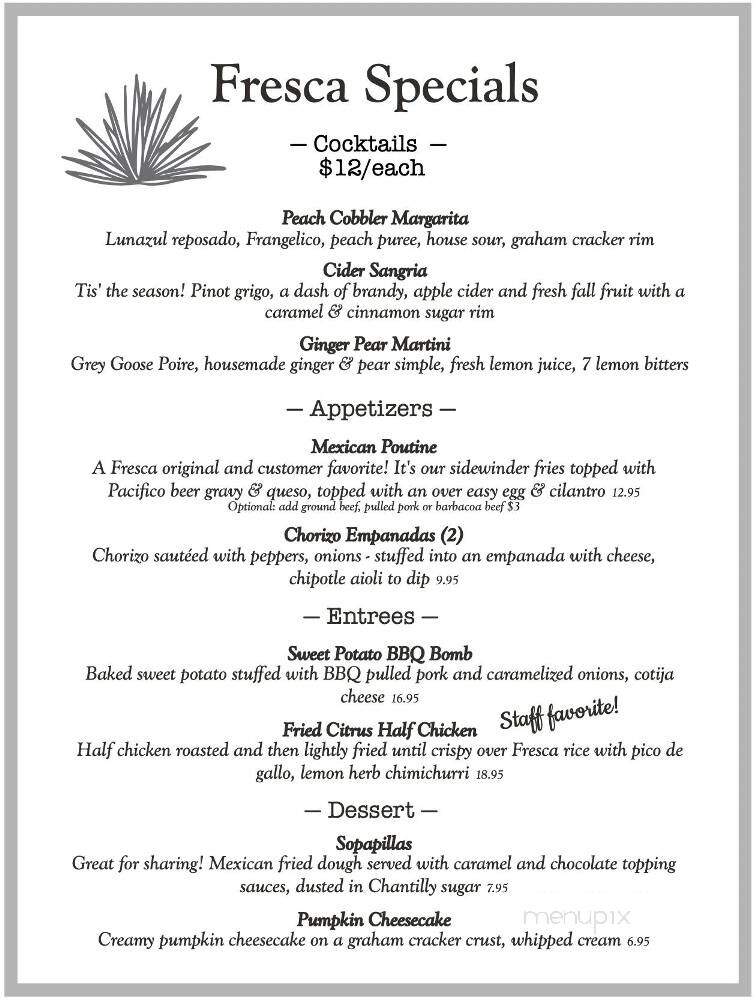Fresca Tequila Bar & Grill - Colchester, CT menu_pic