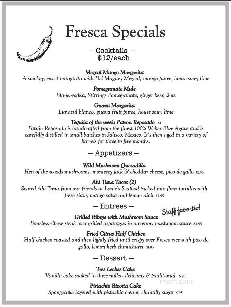 Fresca Tequila Bar & Grill - Colchester, CT menu_pic