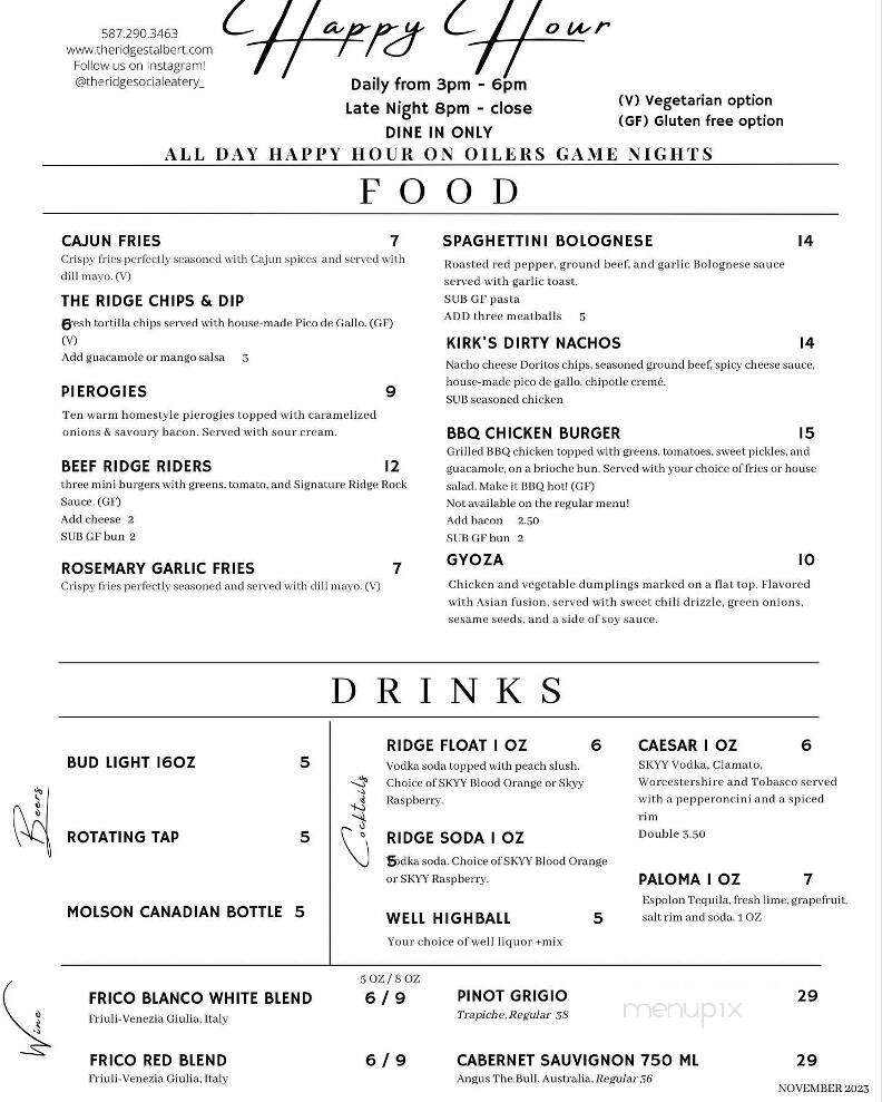 The Ridge Social Eatery - St. Albert, AB menu_pic