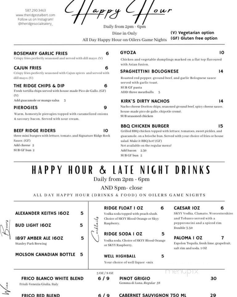 The Ridge Social Eatery - St. Albert, AB menu_pic