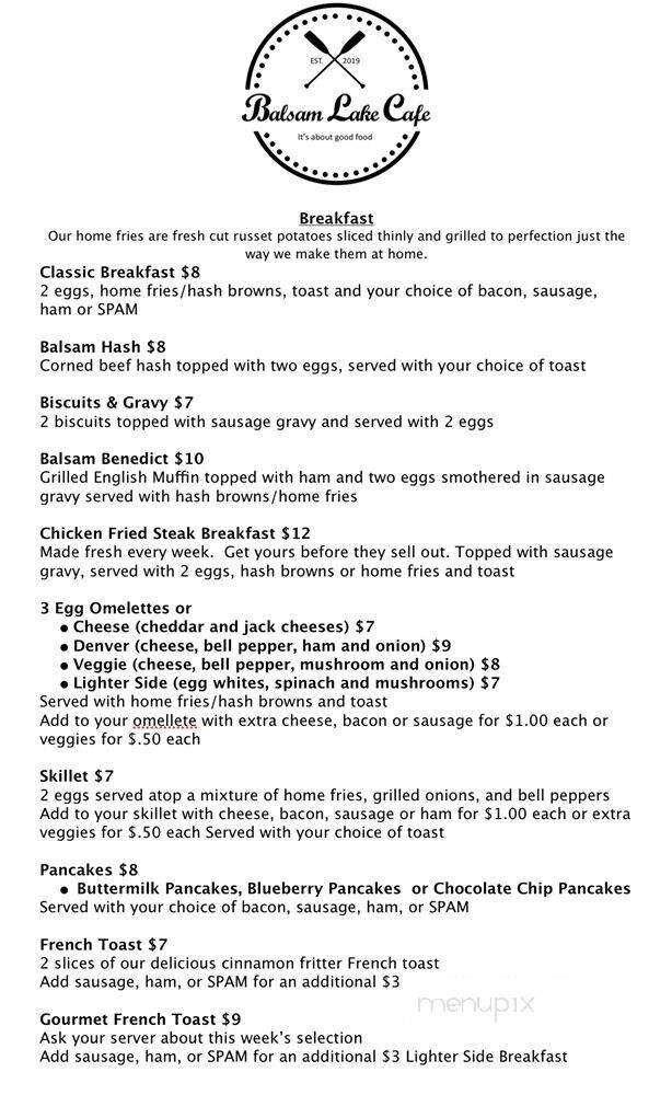 Balsam Lake Cafe - Balsam Lake, WI menu_pic