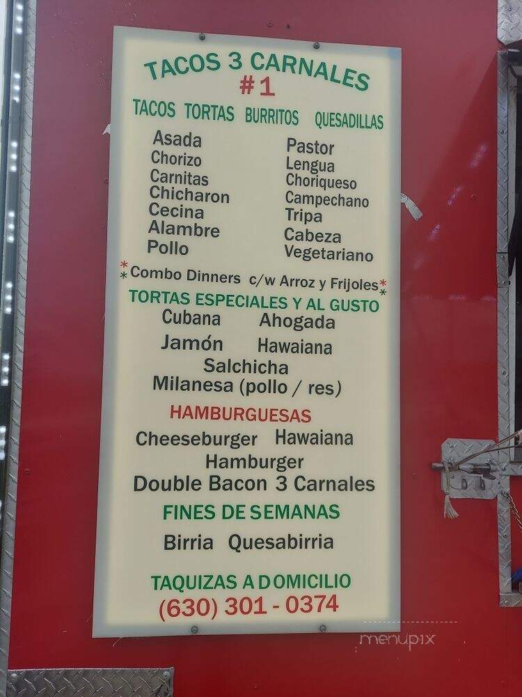 Tacos 3 Carnales - Aurora, IL menu_pic