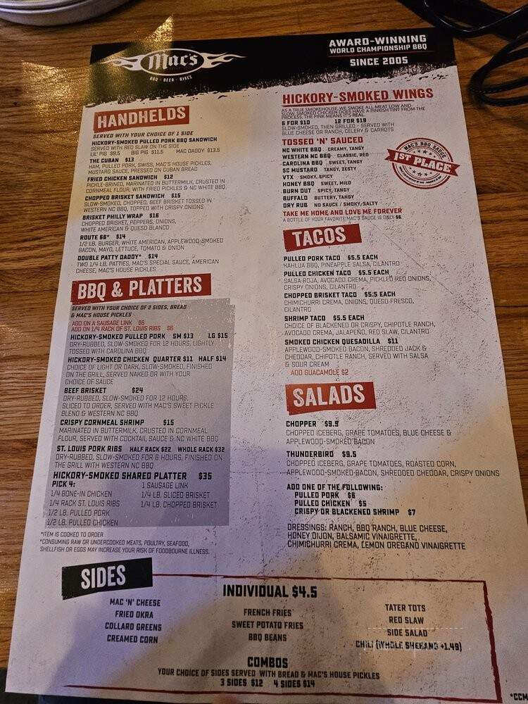 Mac's Speed Shop - Concord, NC menu_pic