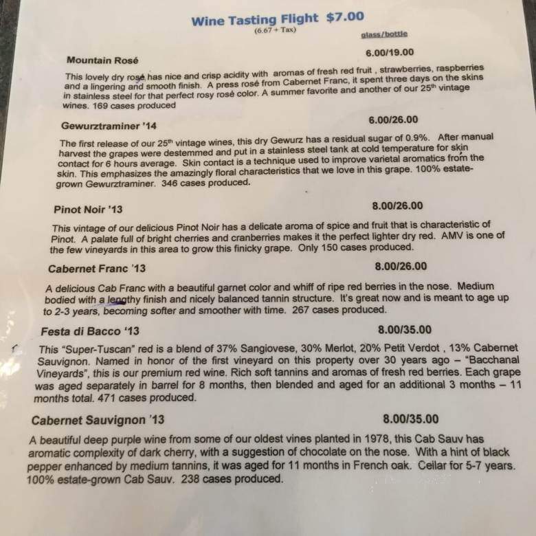 Afton Mountain Vineyards - Afton, VA menu_pic