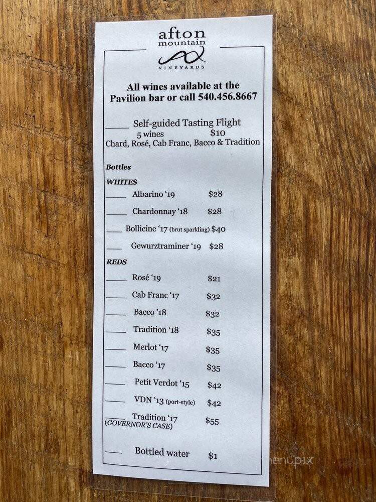 Afton Mountain Vineyards - Afton, VA menu_pic