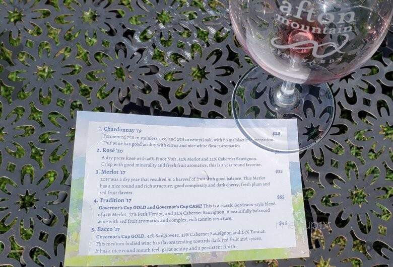 Afton Mountain Vineyards - Afton, VA menu_pic