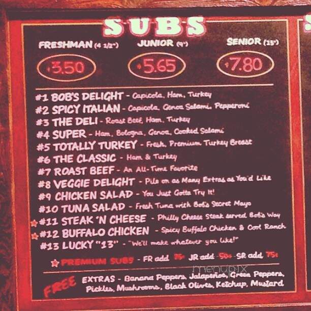 Bob's Sub - New Kensington, PA menu_pic