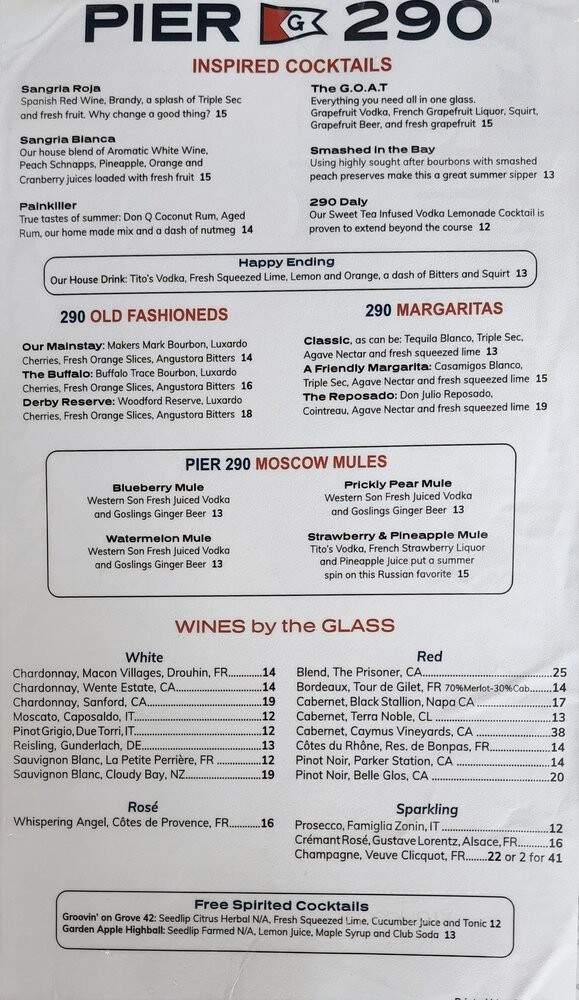 Pier 290 - Williams Bay, WI menu_pic