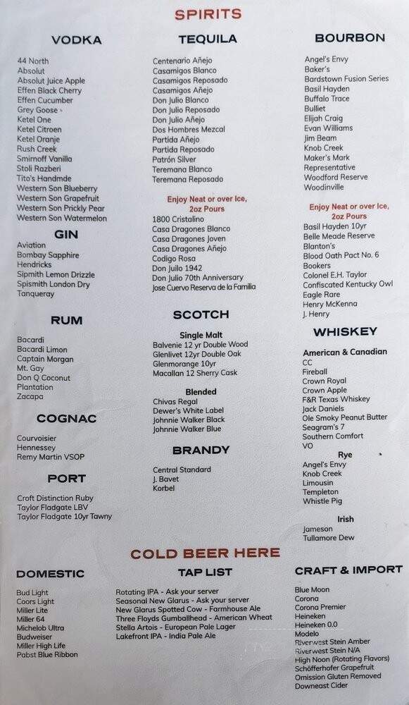 Pier 290 - Williams Bay, WI menu_pic