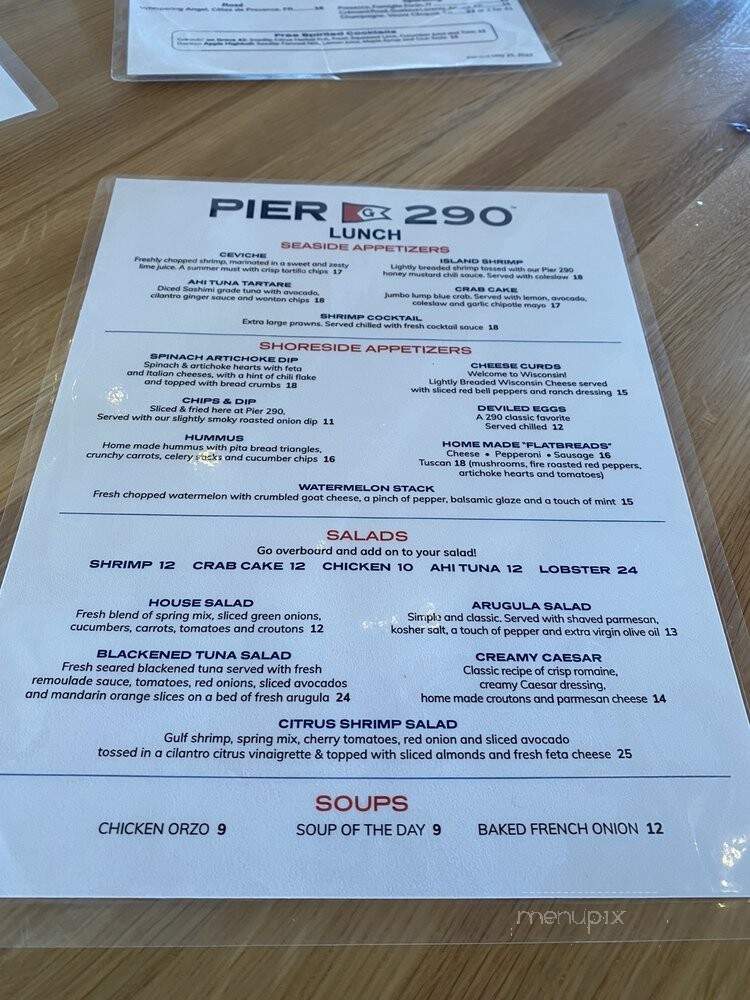 Pier 290 - Williams Bay, WI menu_pic
