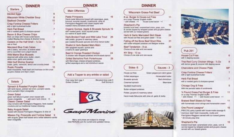 Pier 290 - Williams Bay, WI menu_pic