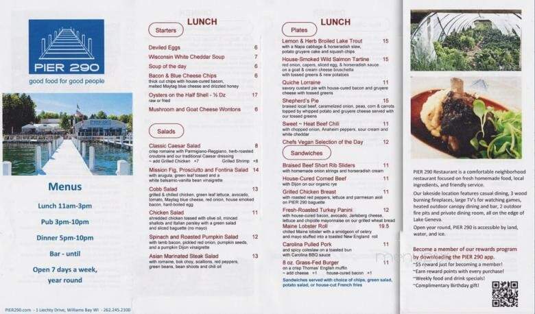 Pier 290 - Williams Bay, WI menu_pic