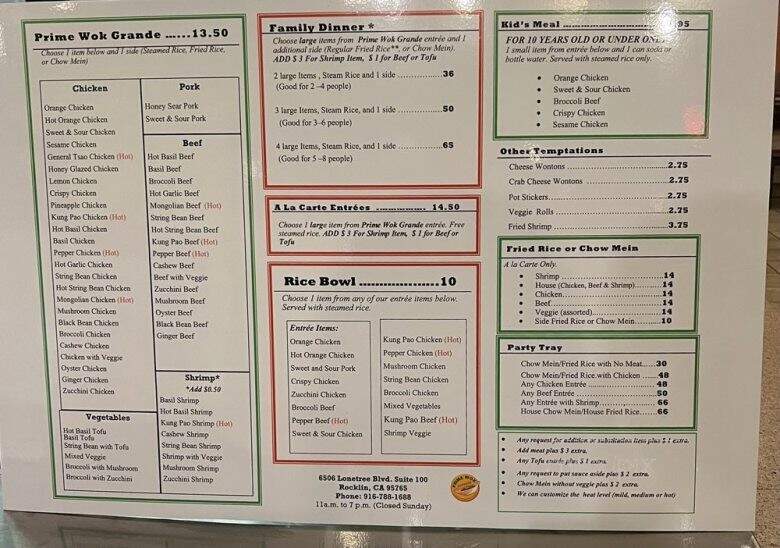 Prime Wok Express - Rocklin, CA menu_pic