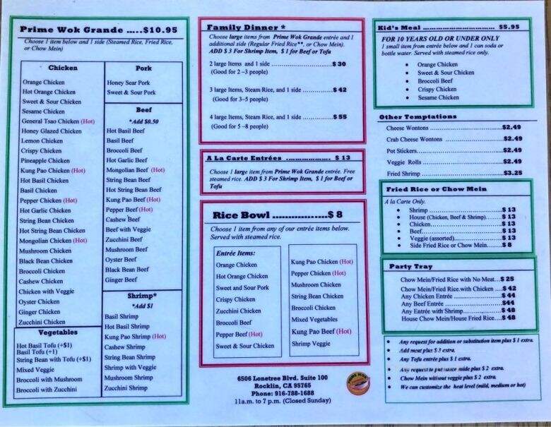 Prime Wok Express - Rocklin, CA menu_pic