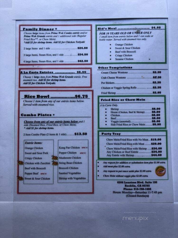 Prime Wok Express - Rocklin, CA menu_pic