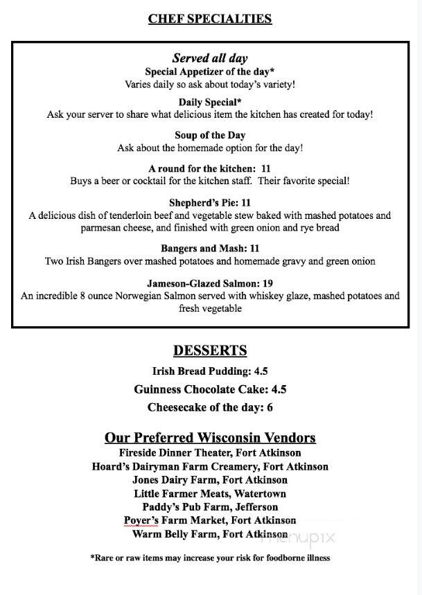 Paddy Coughlin's Pub - Fort Atkinson, WI menu_pic