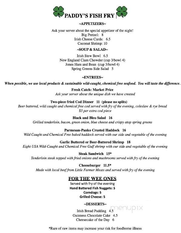 Paddy Coughlin's Pub - Fort Atkinson, WI menu_pic