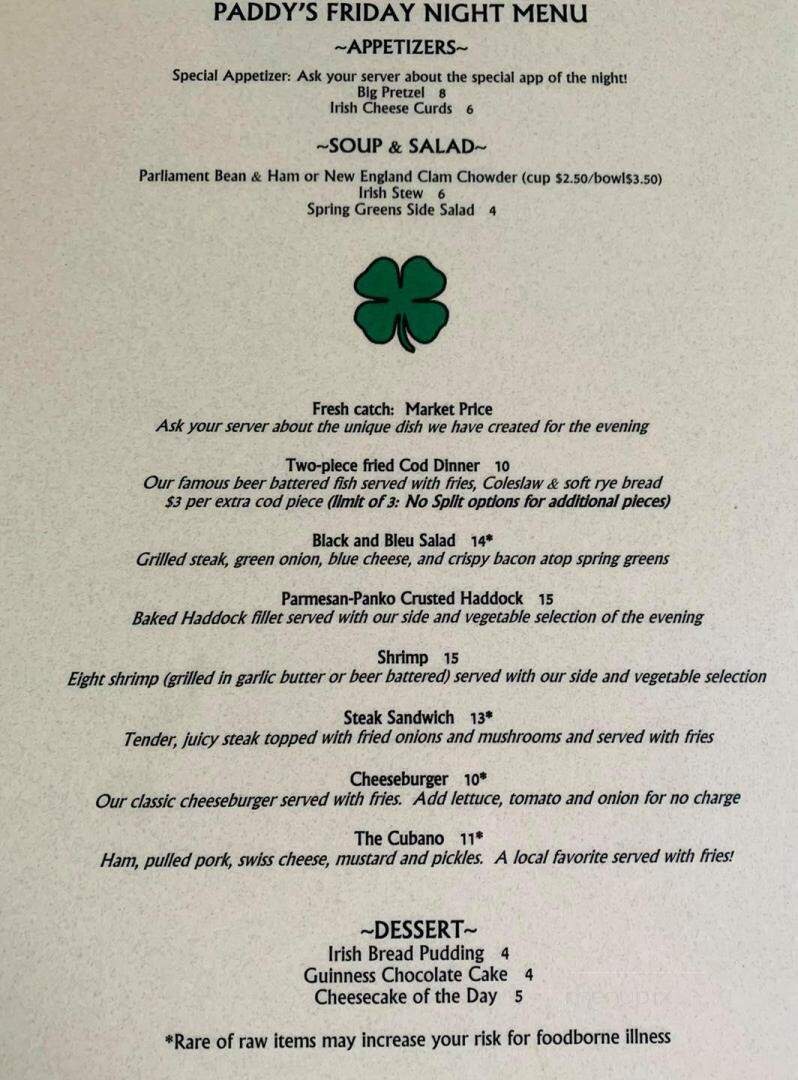 Paddy Coughlin's Pub - Fort Atkinson, WI menu_pic