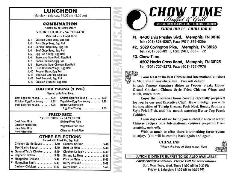 Chow Time Buffet & Grill - Memphis, TN menu_pic