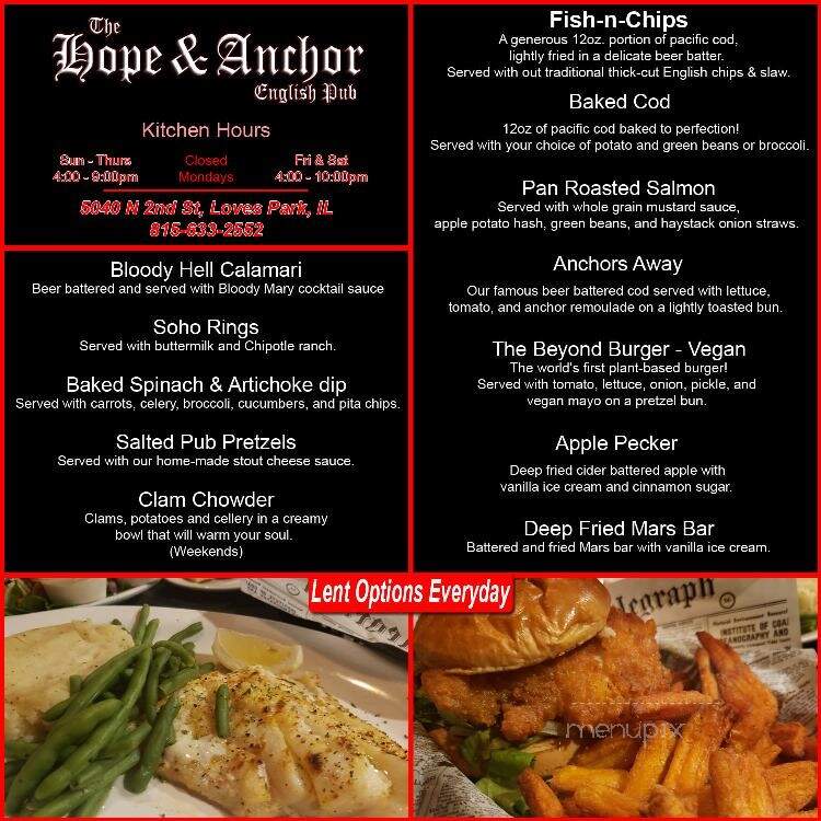 Hope and Anchor English Pub - Loves Park, IL menu_pic
