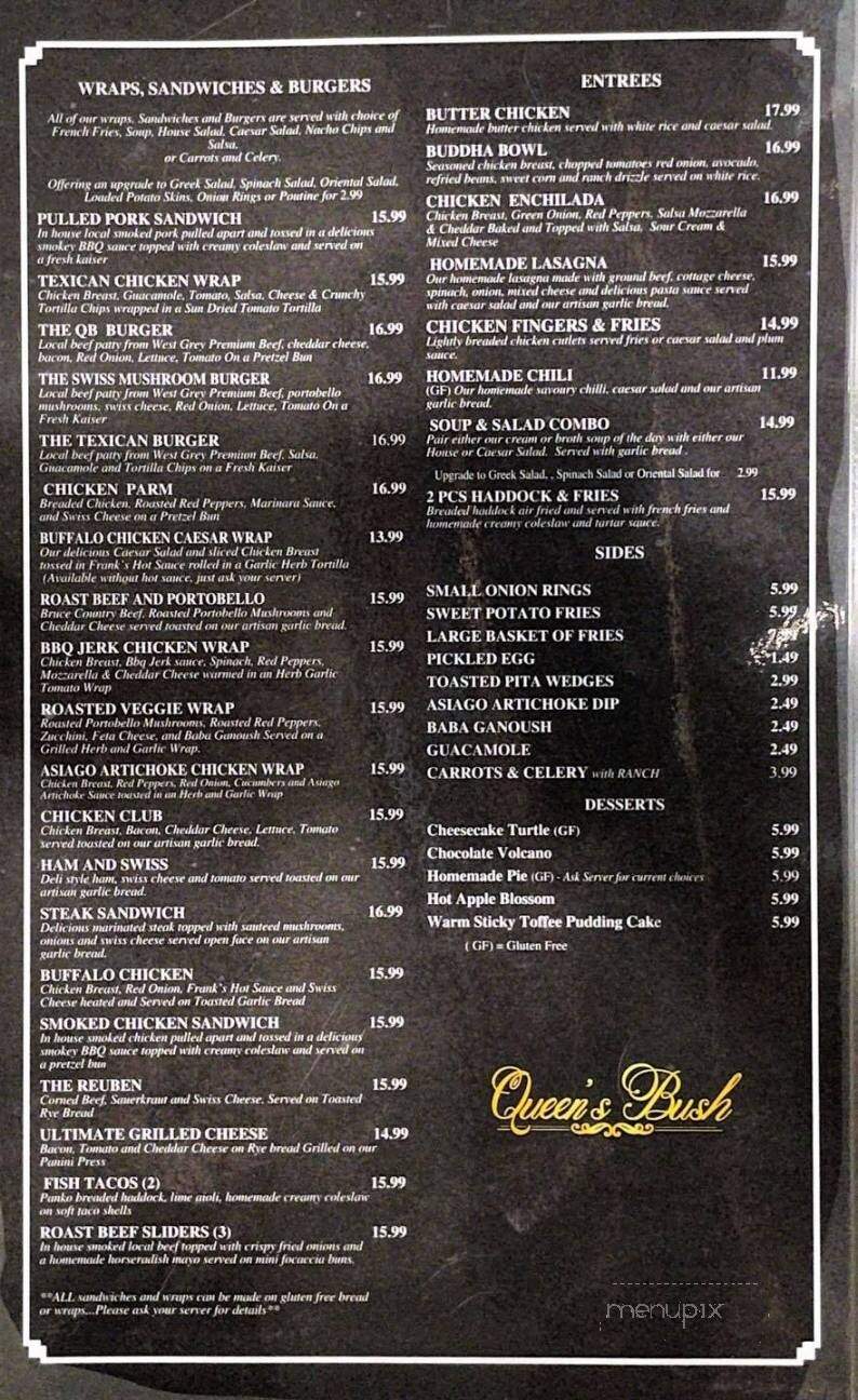 Queens Bush Pub - Hanover, ON menu_pic