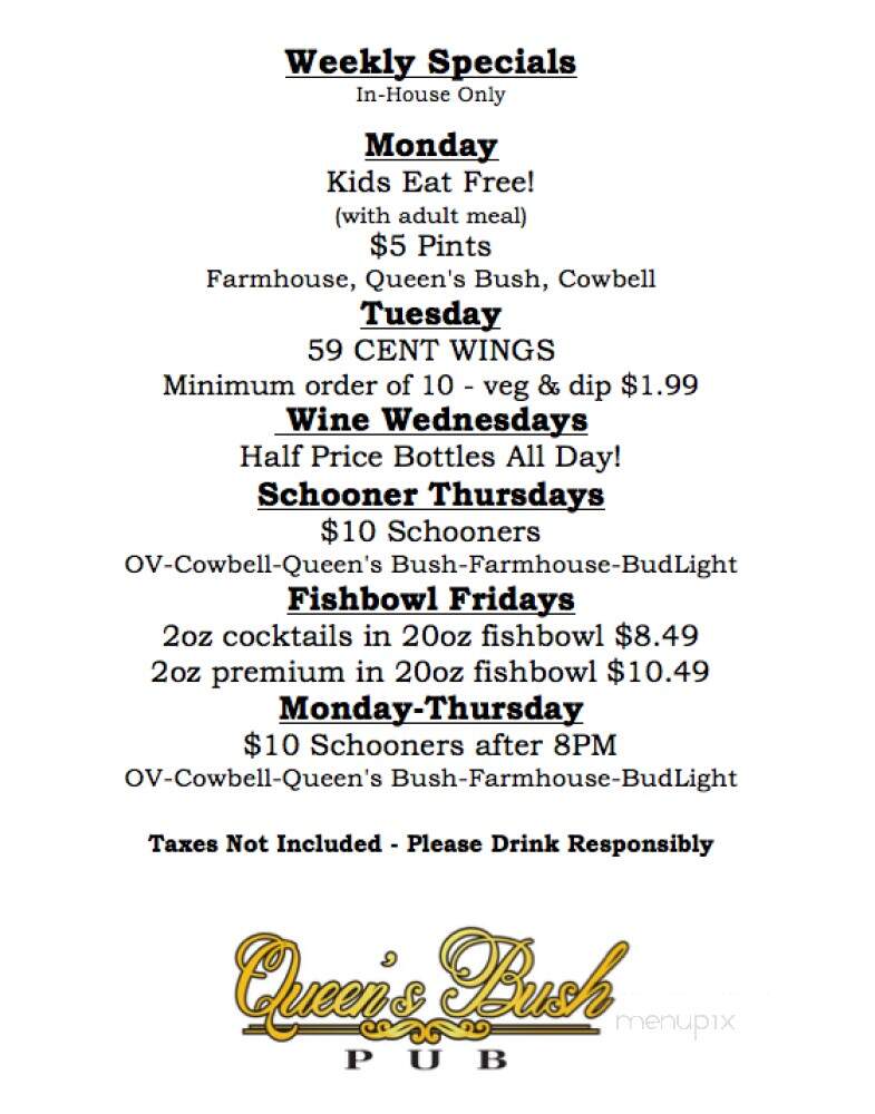 Queens Bush Pub - Hanover, ON menu_pic