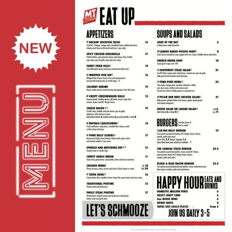 MT Bellies Tap & Grillhouse - Welland, ON menu_pic