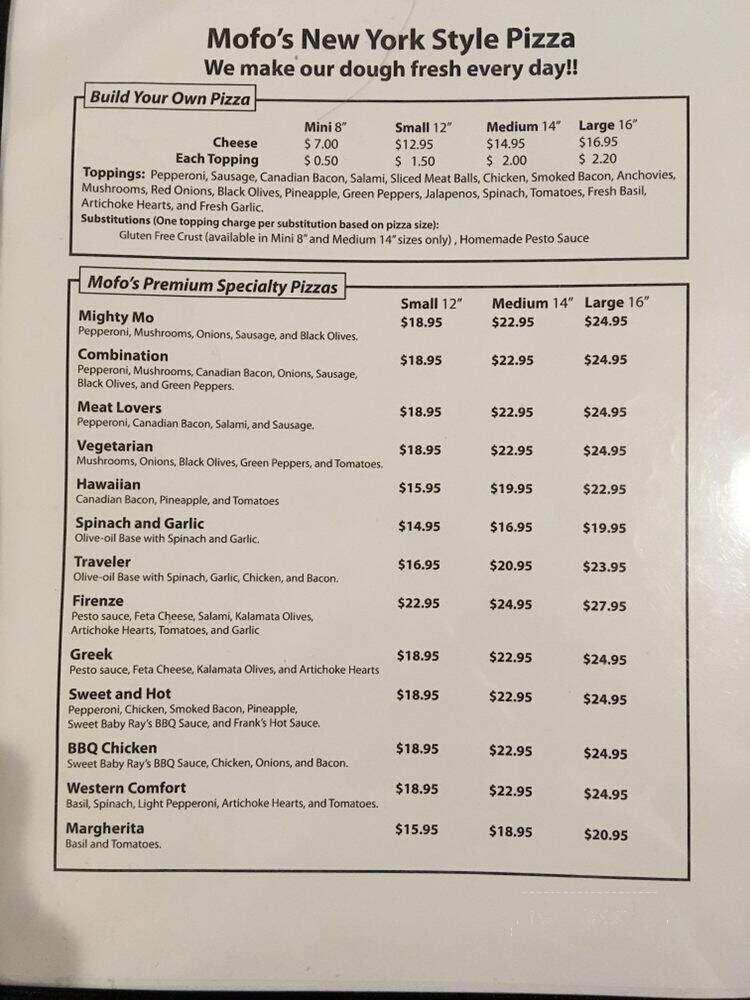 Mofo's Pizza - Incline Village, NV menu_pic