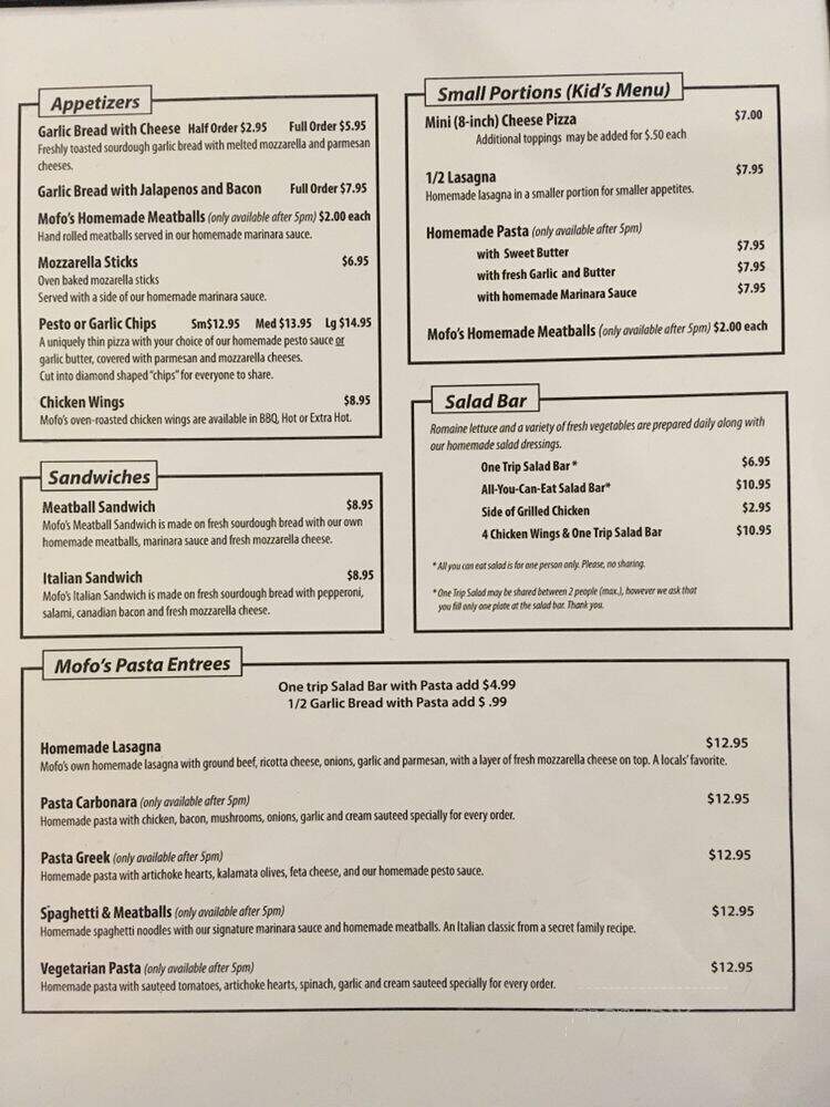 Mofo's Pizza - Incline Village, NV menu_pic
