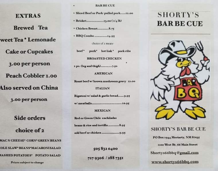 Shorty's Bar-B-Q - Moriarty, NM menu_pic