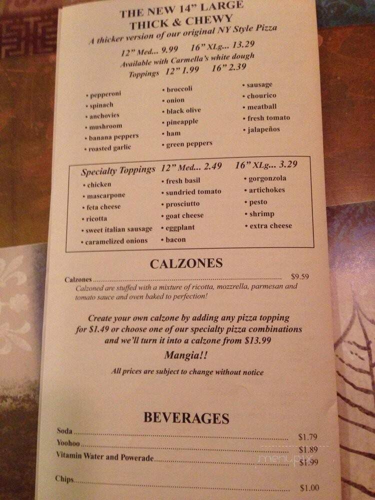 Carmella's Pizzeria - Portsmouth, RI menu_pic