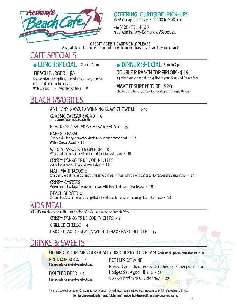 Anthony's Beach Cafe - Edmonds, WA menu_pic
