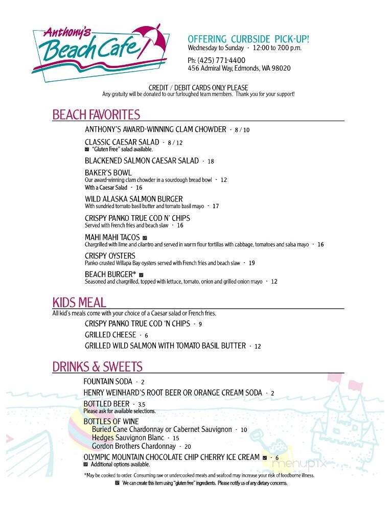 Anthony's Beach Cafe - Edmonds, WA menu_pic