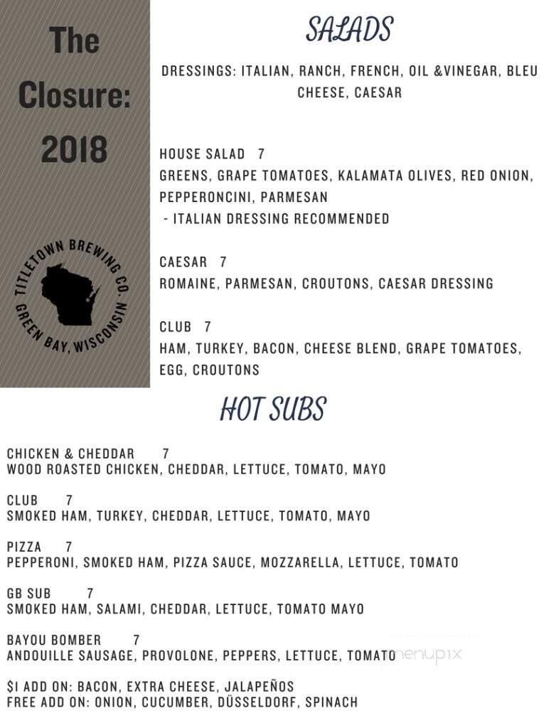 Title Town Brewing Co - Green Bay, WI menu_pic