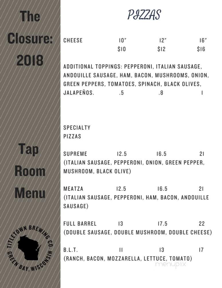 Title Town Brewing Co - Green Bay, WI menu_pic