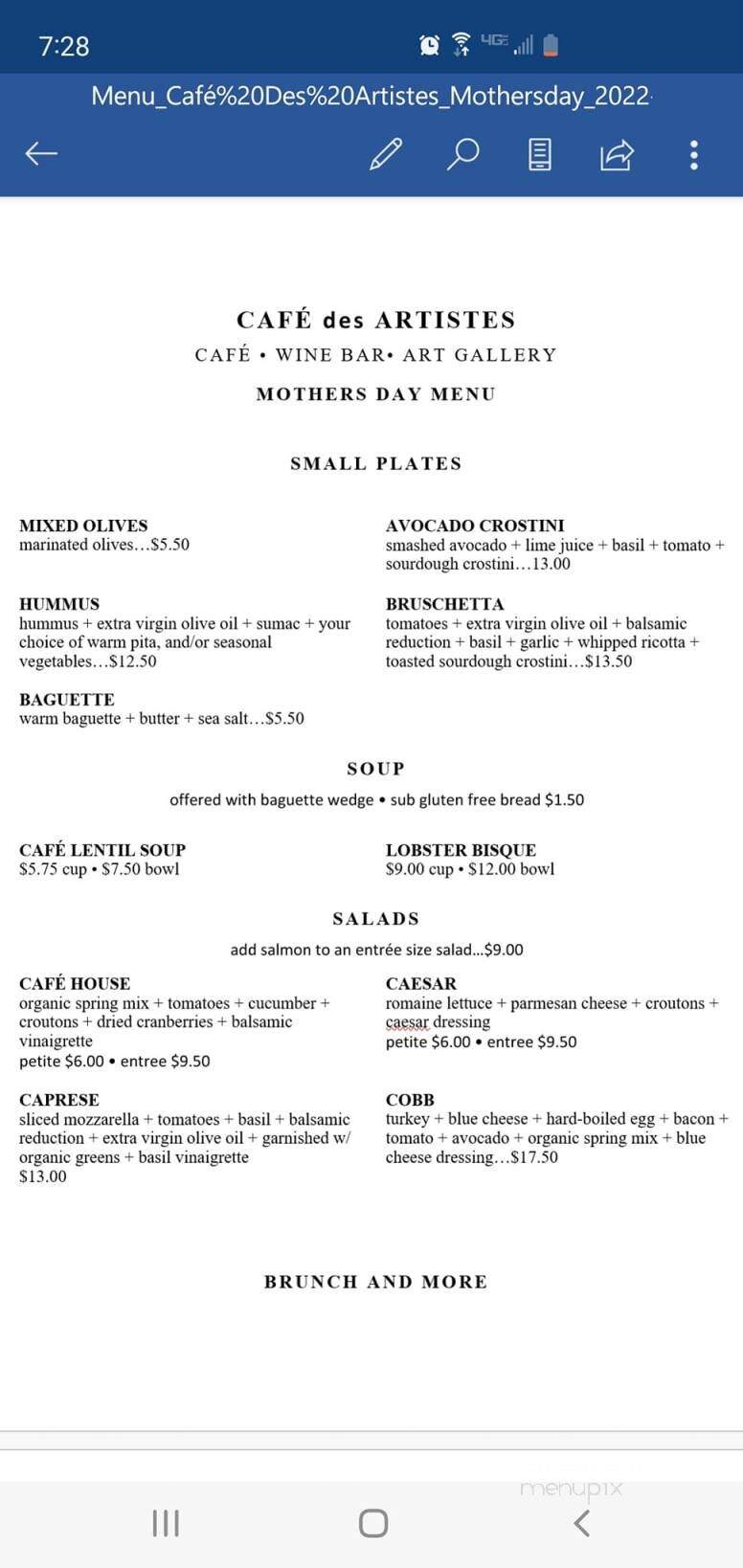 Cafe Des Artistes - Fallbrook, CA menu_pic