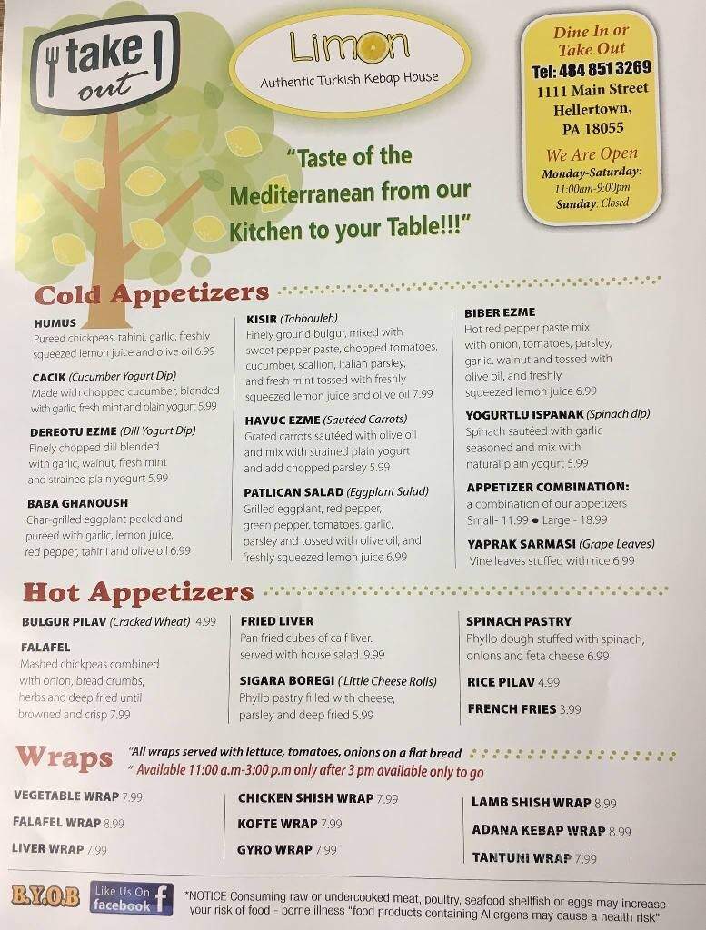 Limon Authentic Turkish Kebap House - Hellertown, PA menu_pic