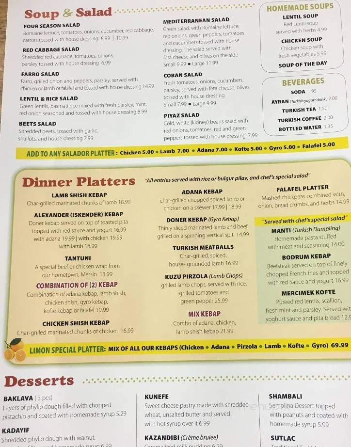 Limon Authentic Turkish Kebap House - Hellertown, PA menu_pic