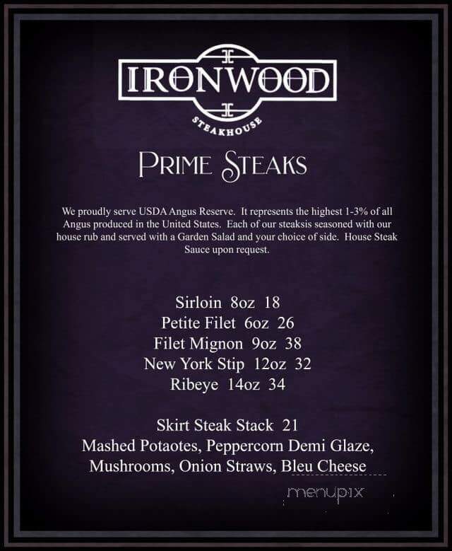 IronWood Steakhouse - Tiffin, OH menu_pic