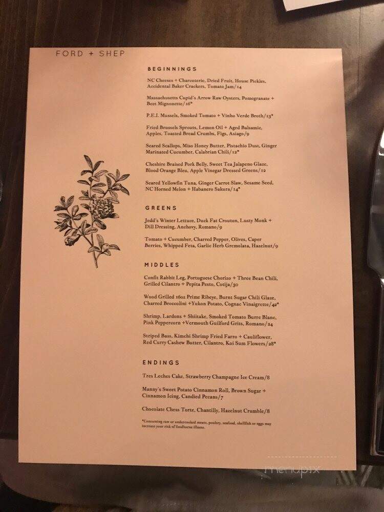 Ford + Shep - Greenville, NC menu_pic