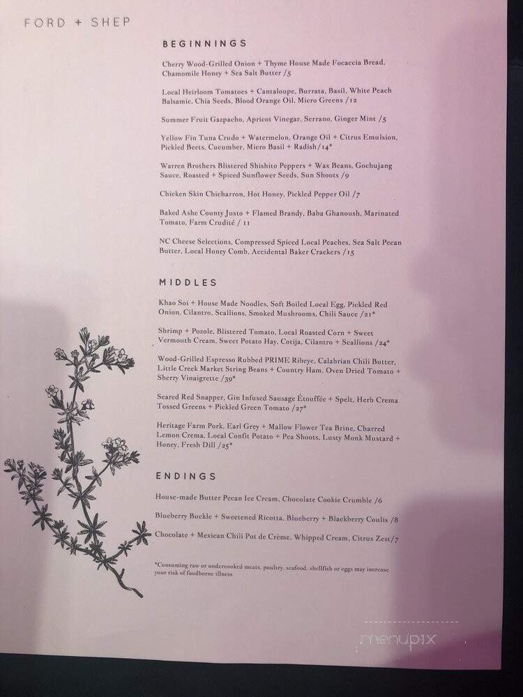 Ford + Shep - Greenville, NC menu_pic