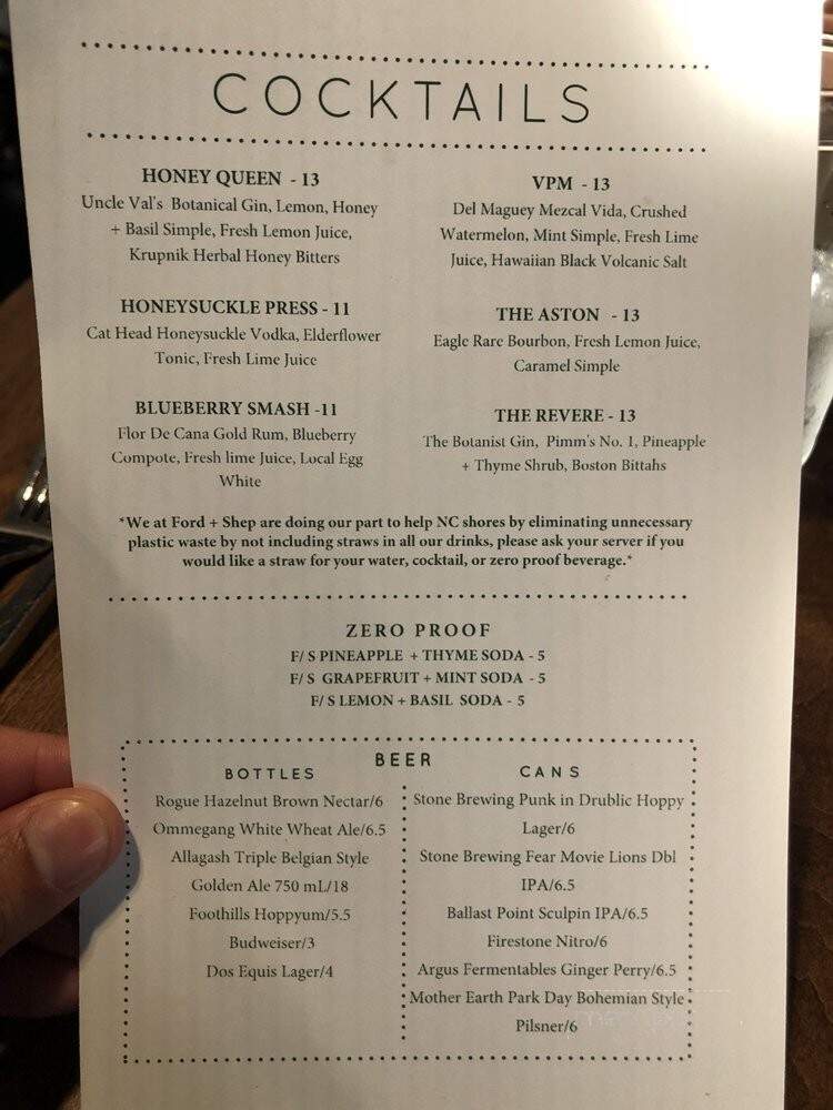 Ford + Shep - Greenville, NC menu_pic
