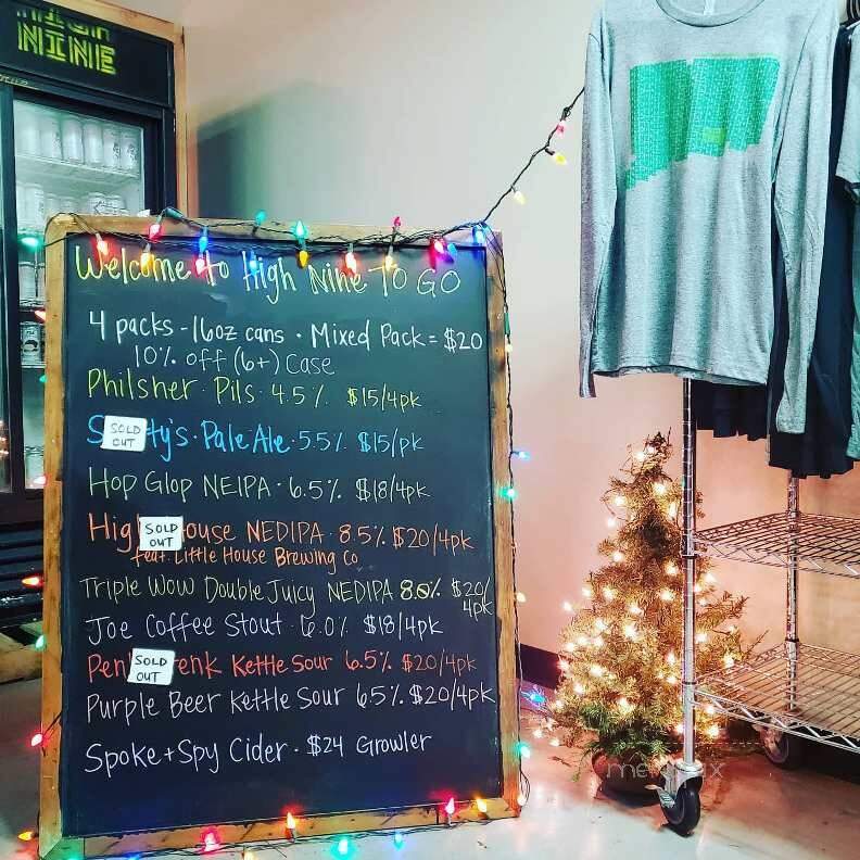 High Nine Brewing - Deep River, CT menu_pic