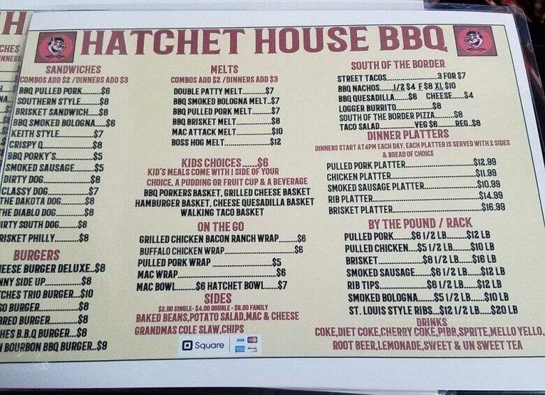 Hatchet House BBQ - Roachdale, IN menu_pic