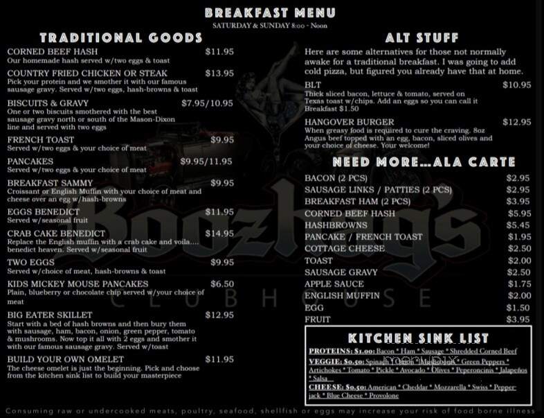 Boozehag's Clubhouse - Nashotah, WI menu_pic
