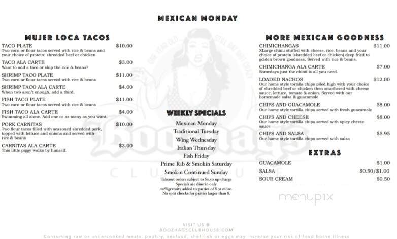 Boozehag's Clubhouse - Nashotah, WI menu_pic