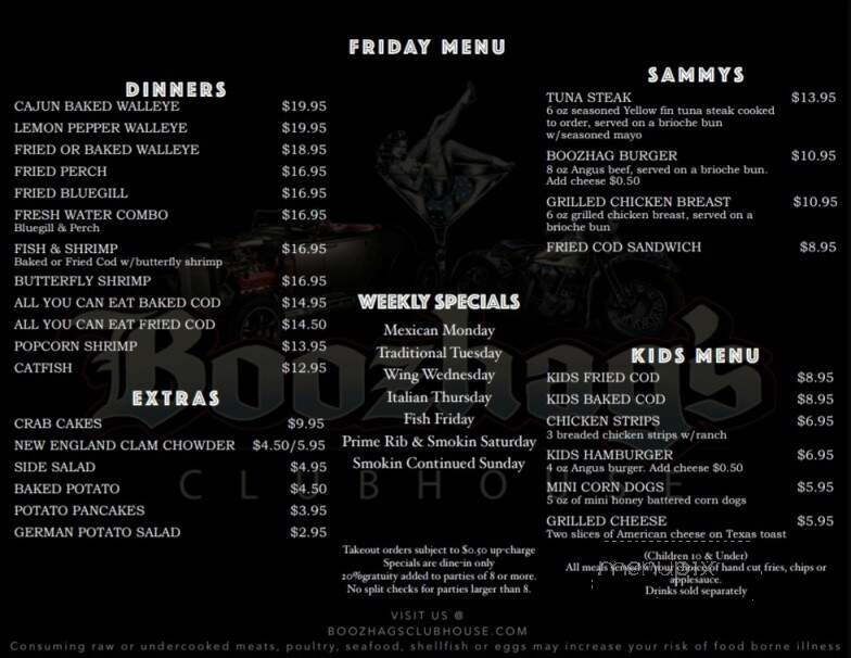Boozehag's Clubhouse - Nashotah, WI menu_pic