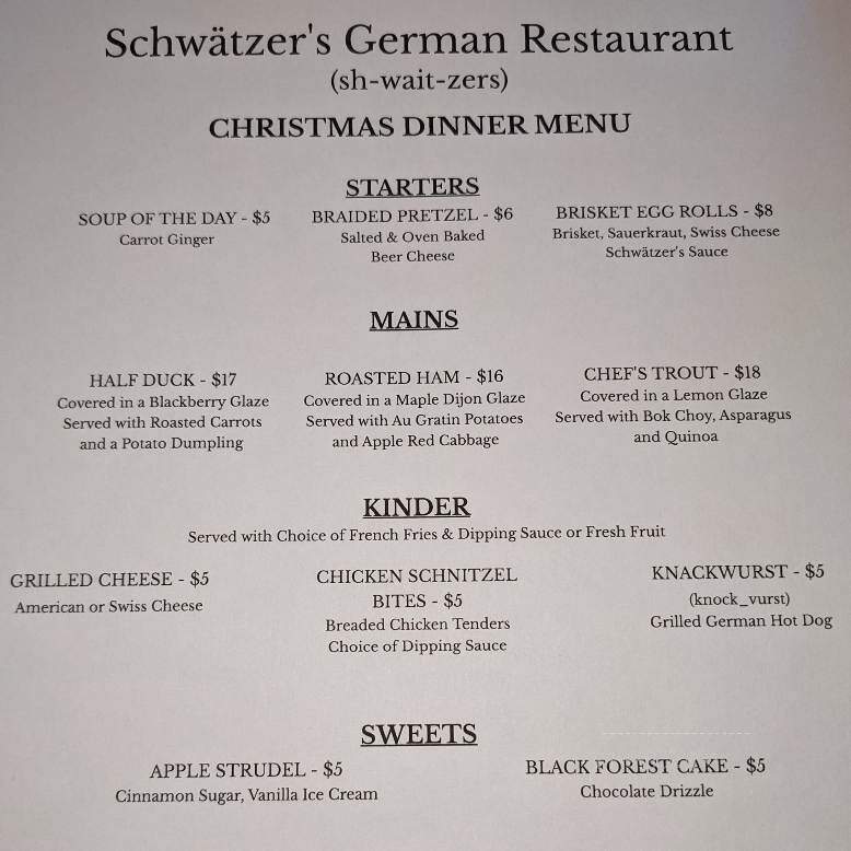 Schwatzer's German Restaurant - Seymour, IN menu_pic