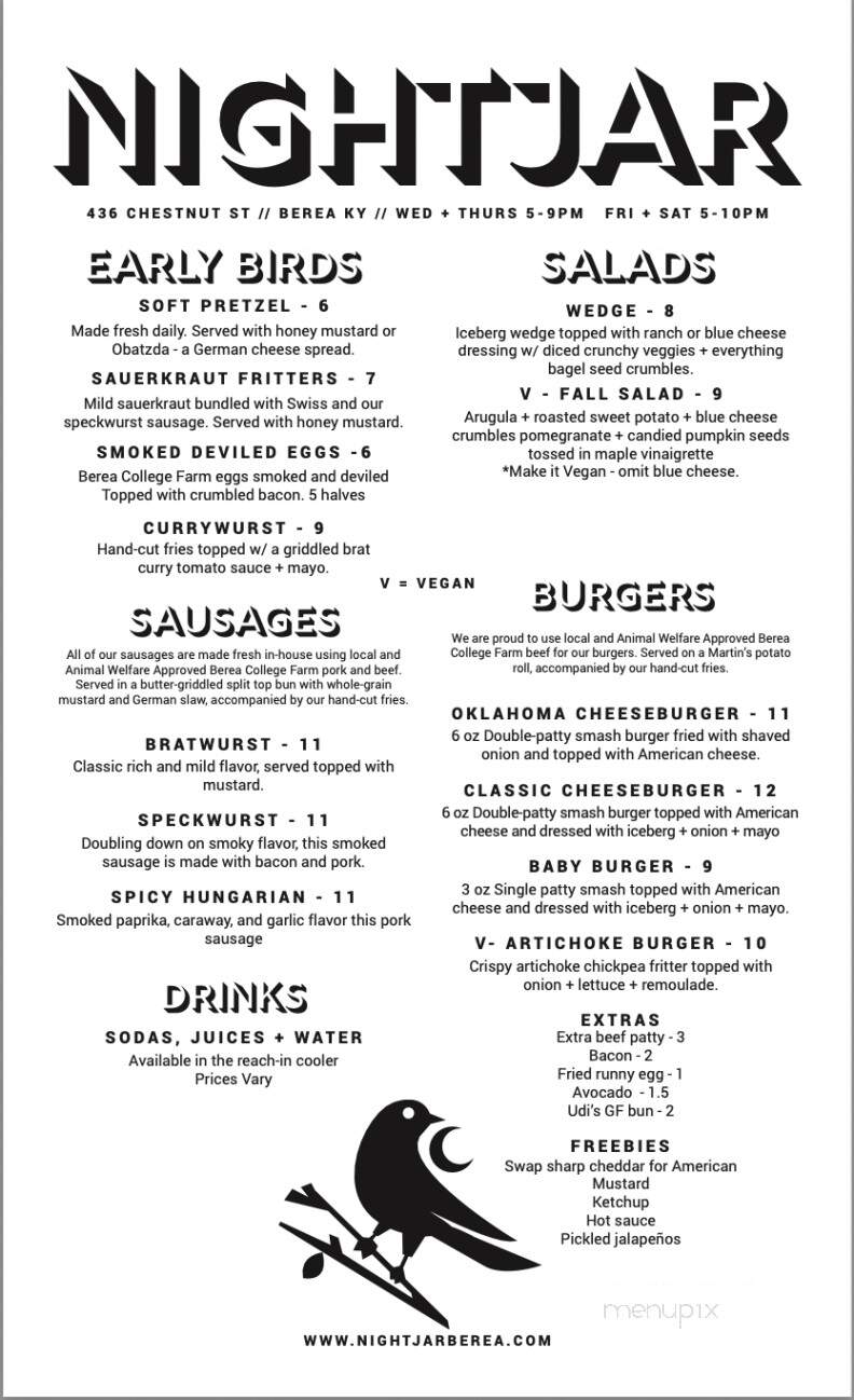 Nightjar - Berea, KY menu_pic